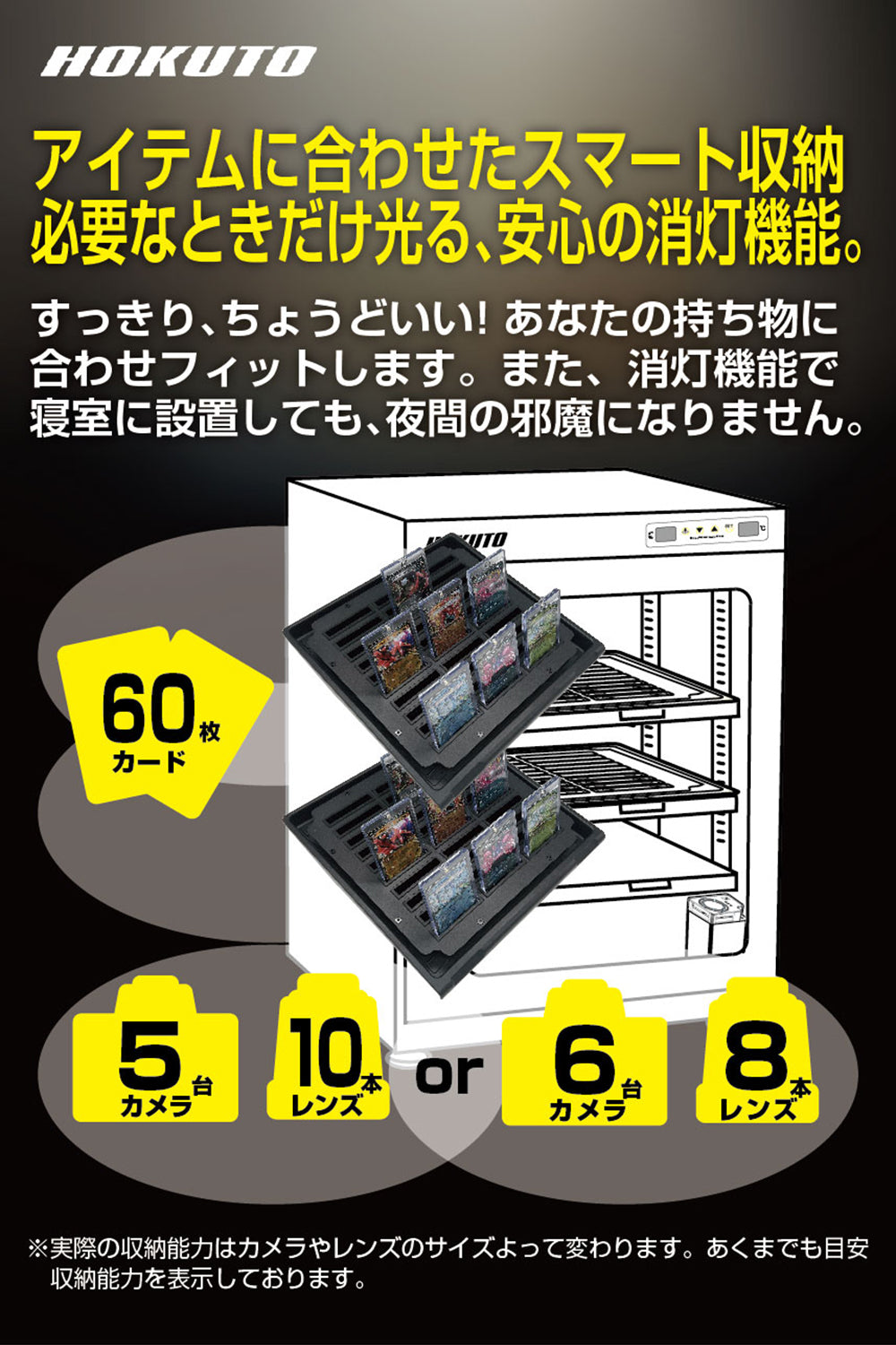 HOKUTO 防湿庫 ドライボックス HV88ED HVシリーズ LED照明内蔵 カード保管 ECO省エネ 無振動 静音 鍵付き カメラ収納ケース (88L)